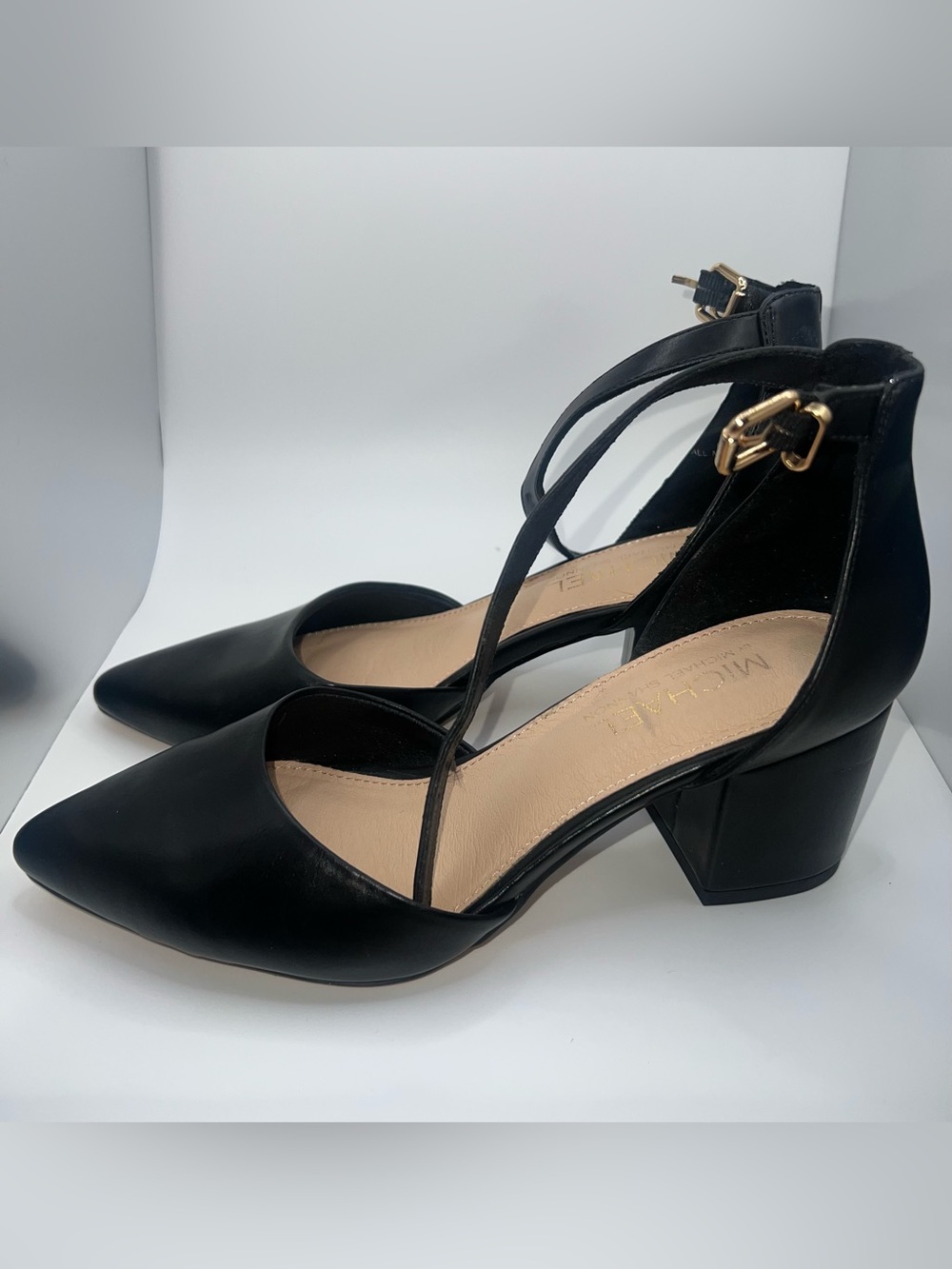 Michael Kors Black Leather Pointed Toe Block Heel Pumps Size 6